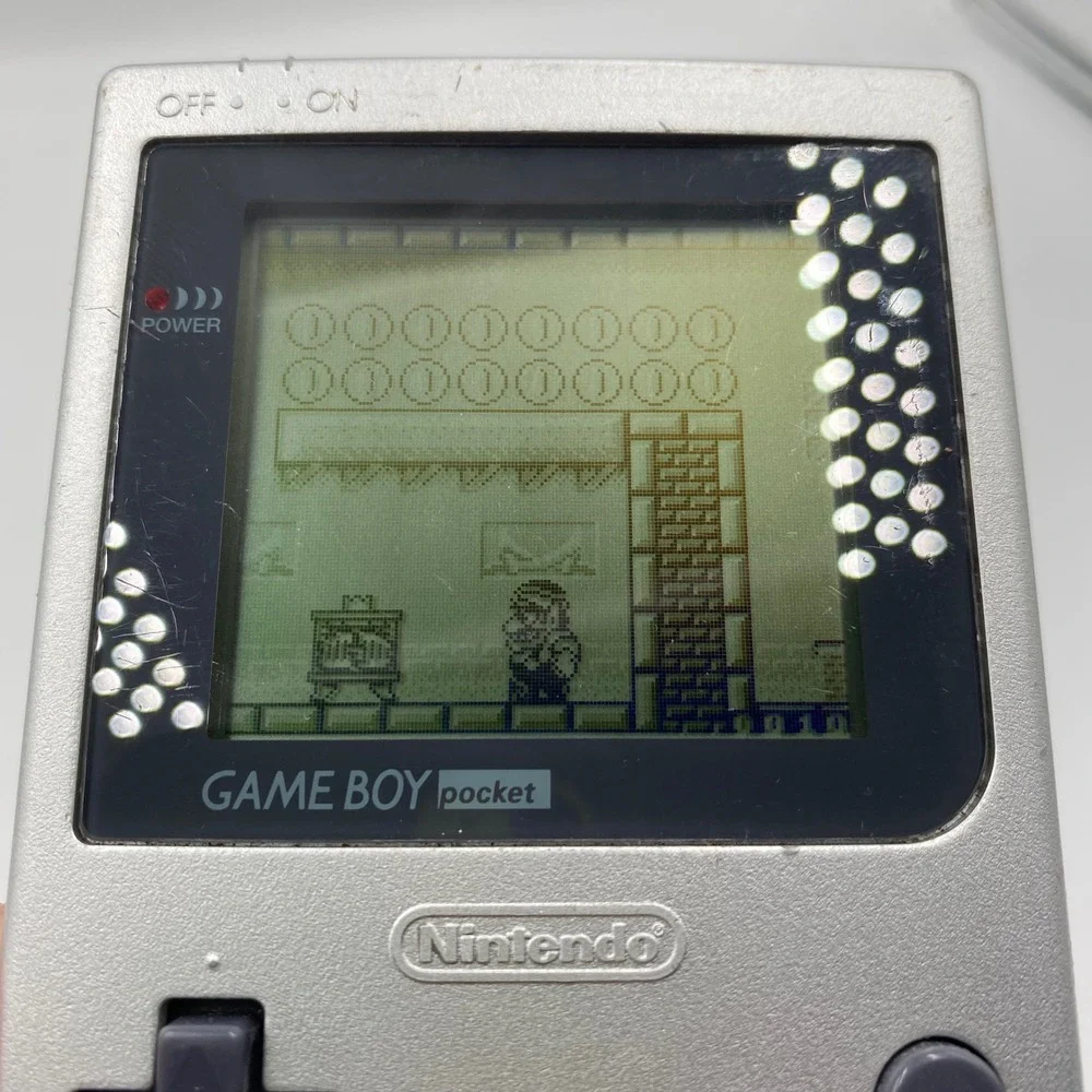 Nintendo Game Boy Pocket Silver MGB-001 Handheld Console with Wario Land II Game